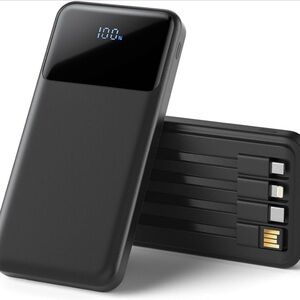 Portable Charger with Built in Cables, Power Bank with Cords Wires, 10000mAh